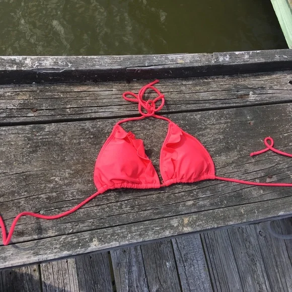 Barbiecore OP pink bikini top halter coral ruffles Surf - Picture 5 of 8